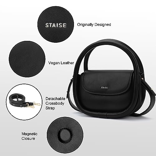 STAISE Designer Top Handle Shoulder Bags for Women, Trendy Mini Crossbody Purses, Women’s Leather Handbags with Straps - color: Black