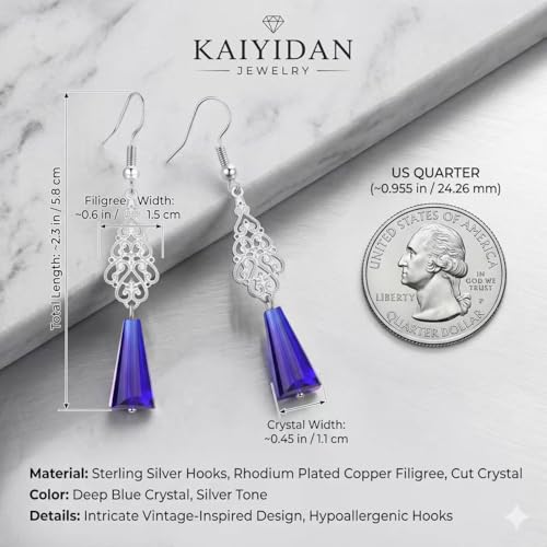 Silver Dangle Earrings For Women Trendy,Boho Cute Drop Western Earings,Vintage Gothic Ethnic Statement Beach Vacation Long Earrings with Leaf Teardrop Turquoise Crystal Tassels,Fashion Jewelry Birthday Gift. - color: A17) Blue crystal carved dangle