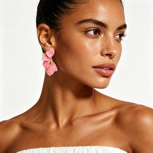 Chunky Earrings Big Statement Earrings for Women Trendy Large Floral Ginkgo Leaf Flower Earring Irregular Long Drop Dangle Earrings Chunky Jewelry - style: 1 - pink
