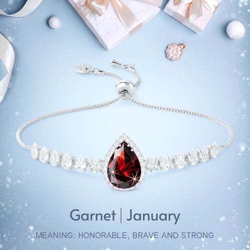Linawe Crystal Imitation Diamond Rhinestone Charm Bracelets for Women, Gold/Silver/Rose Gold Adjustable Chain Bracelet, Teardrop Birthstone Cubic Zirconia Prom Costume Wedding Jewelry - color: Silver,Jan