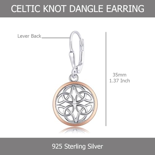 LeCalla 925 Sterling Silver Leverback Drop Earrings | Lightweight Celtic-Knot Filigree Heart Teardrop Dangle Earring for Women's Gift for Her - color: Two-Tone Celtic Knot