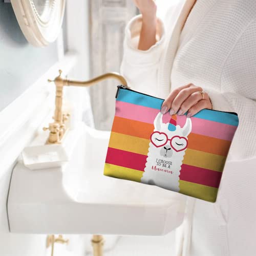 Cute Makeup Bag for Purse Canvas Waterproof Funny Cosmetic Bags for Women Zipper Travel Toiletry Pouch-Alpaca Makeup Bags-Rainbow - color: Alpaca Makeup Bags-Rainbow