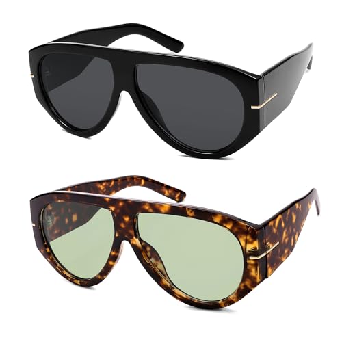 Oversized Retro Aviator Sunglasses Womens Mens 70s Classic Vintage Sun Glasses AR82227 - color: Black+tortoise/Light Green