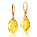 Leverback Dangle Earrings for Women – Gold-Plated 925 Silver Drop Earrings with Natural Yellow Baltic Amber Piece, Lightweight Jewelry with Secure Closure for Everyday Elegance - color: Amber Flame
