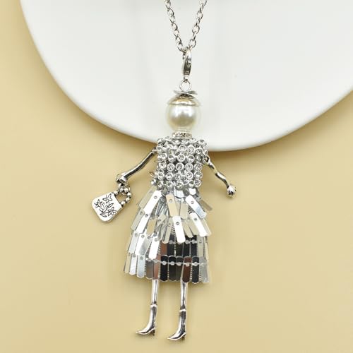 Crystal Paris Doll Necklace for Women, Handmade Cute Dress Long Chain Pendant Necklace Prom Costume Jewelry - style: 30