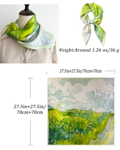 Saiusloa Neck Scarf For Womens Silky Head Scarves Hair Bandanas Square Scarf Fashion Accessories lightweight - color: 20-green Oil Painting