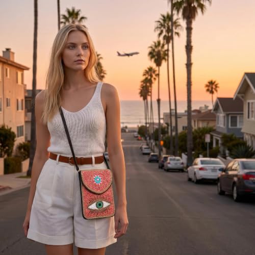 Small Crossbody Bags for Women Designer Cell Phone Bag Boho Shoulder Wallet Purse - color: Pink
