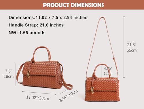 Woven Crossbody Bag for Women, Top Handle Satchel Purse Shoulder Handbag, Woven Handbag - color: Brown