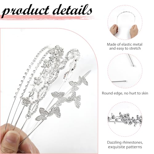 4 Pack Silver Rhinestone Headbands Wedding Beadband Bridal Headband For Women Gifts - color: silver