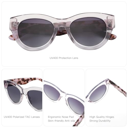 ZENOTTIC Polarized Sunglasses Women Round: Trendy Sun Glasses for Ladies - Retro Classic Shades UV400 Protection - color: C03 Crystal Grey Frame Grey Lens