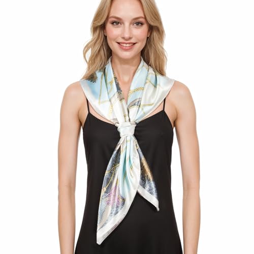 RIIQIICHY Head Scarf for Women Like Silk Scarf Hair Scarf Printed Square Scarf Bandanas for Women 35 Inches - color: Blue/Grey