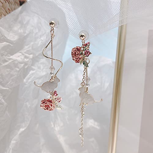 Lightweight Boho Chic Crystal Asymmetry Flower Drop Earrings White Long Dangle Petals Tassel Earrings for Women Wedding Jewelry - color: B