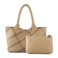 Woven Tote Bag Womens Purse Vegan Leather Shoulder Handbags Fashion Summer Beach Tote Bags Large Travel Totes - color: Apricot-b