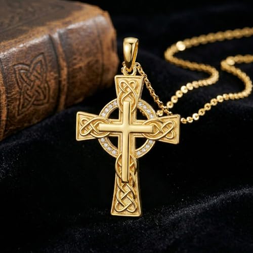 14K Gold Cross Necklace Gold Cross Pendant Necklace Christian Faith Jewelry Gifts for Women - style: E-Celtic Cross