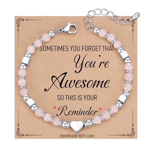 TONY & SANDY Tiny Beaded Bracelets for Women, Sometimes You Forget You're Awesome Gift, Unique Gifts for Women, Mom, Daughter, Wife, Coworker, Best Friend, Bestie, Granddaughter - style: Rose Quartz