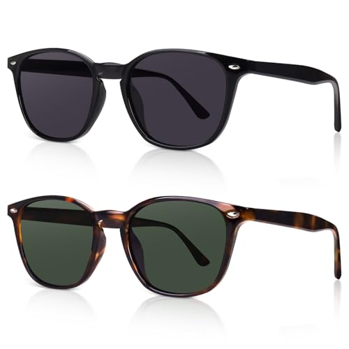 DrRelax Retro Sunglasses Womens Trendy Round Polarized Shades Sun Glasses - color: 2 Pack-black/Tortoise Greyish Green