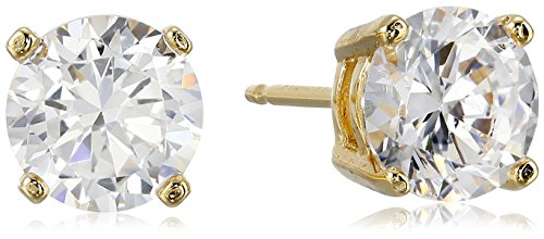 Amazon Essentials Plated Sterling Silver Cubic Zirconia Stud Earrings (Round & Princess) - color: White/Yellow Gold, size: 5 mm, style: Round Cut