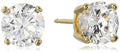 Amazon Essentials Plated Sterling Silver Cubic Zirconia Stud Earrings (Round & Princess) - color: White/Yellow Gold, size: 5 mm, style: Round Cut