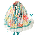 WaJuemy Travel Boho Scarf for Women Casual Lightweight Pashmina Scarves Fashion Multicolor Shawl Wraps with Fringed Beads - color: 02a White Leaves
