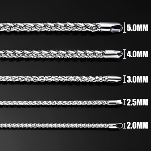 Fiusem Wheat Chains for Men and Women, 2/2.5/3/4/5mm Silver Tone/14K Gold Plated/Black Necklace Chain, Stainless Steel Mens Necklace 16-28 Inch - size: 20 Inches, style: Silver 2.5MM