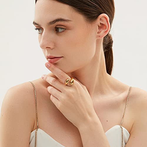 Gold Silver Rings Set for Women Chunky Statement Rings ZC Dome Evil Eye Croissant ring Thick 18K Gold Plated Band Rings - color: Teardrop, size: 9