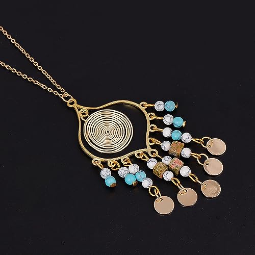 Bohemian Long Tassel Turquoise Beads Water Drop Dangle Earrings For Women Vintage Sbb Copper Coil Necklace Mujer Exaggerated Earring - color: Style 3