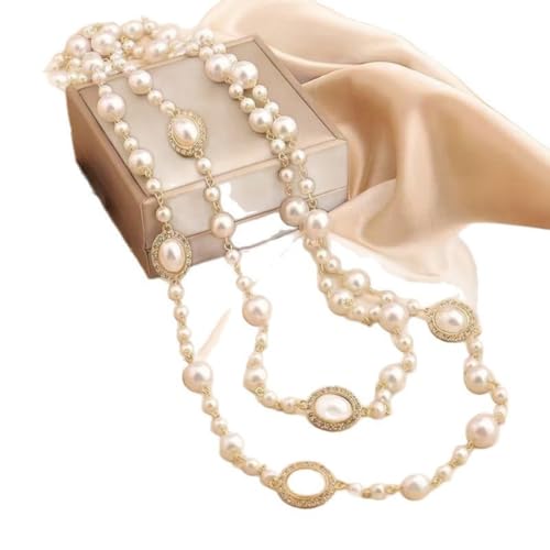 Layered Pearl Necklaces for Women Big Pearl Long Chain Necklace Dainty Faux Pearl Necklaces Statement Sweater Strand Chain Jewelry - style: SetG