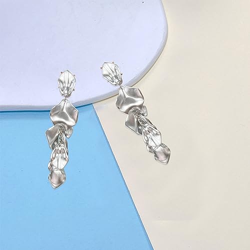 Long Acrylic Rose Petal Earrings Dangle Exaggerated Flower Earrings Drop Statement Floral Tassel Earrings for Women - color: Silver