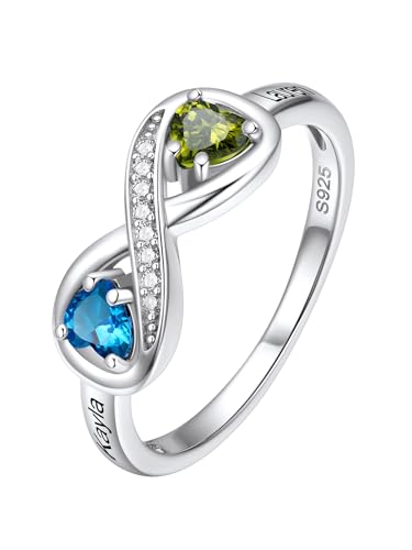 Custom4U Personalized 1-4 Birthstone Rings for Women Promise Rings for Her Sterling Silver Mothers Ring Customized Cubic Zirconia Stones Wedding/Valentine's Day/Mother's Day Jewelry Gift for Mom Wife - color: C-2 Names-Silver