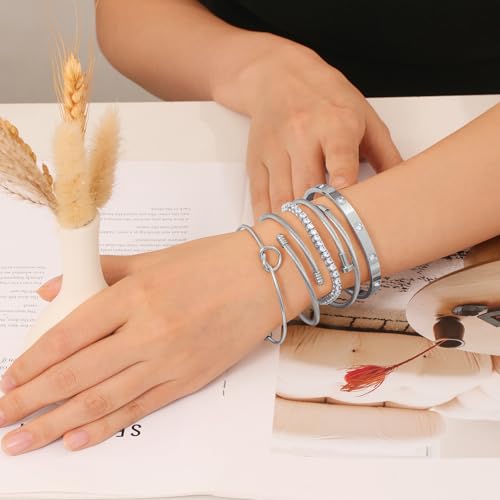 18 K Gold Plated Love Bangle Bracelet Stack Cuff Jewelry for Women Jewelry Set for Women Gift with Box - style: style13