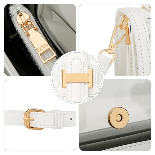 KKXIU Crossbody Bags for Women - Top Handle Purses for Lady, Leather Handbags Shoulder Clutch with Adjustable Shoulder Strap - color: Clear White