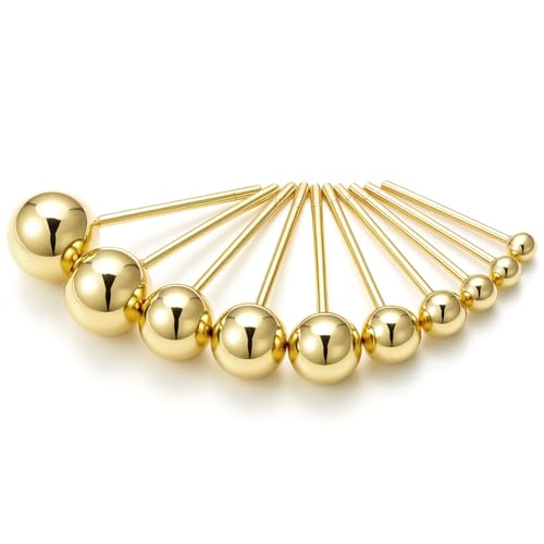 Sterling Silver Earrings for Women: Hypoallergenic 925 Sterling Silver Round Ball Stud Earrings for Women Multiple Piercing 5 Pairs Tiny Stud Earrings 2mm 3mm 4mm 5mm 6mm - style: Gold stud earrings