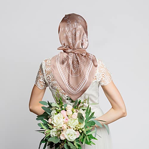 NZKNP Silk-Like Head Scarf - Women's Bandana Wraps - color: 36-camel, size: 35"*35"