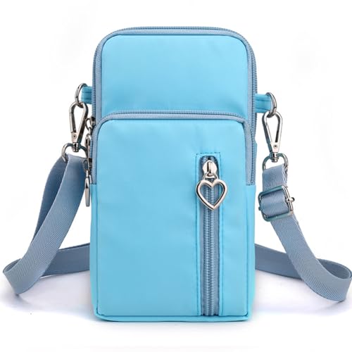 JANKS Small Crossbody Bag for Women - Mini Phone Purses with Crossbody Strap and Wallet - Nylon Arm Bag - color: A-lightblue