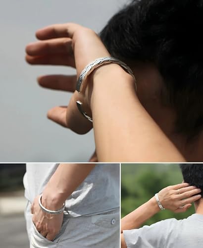 Kim Carrey S925 Sterling Silver Bracelet, Stacked Bracelets Open Bangle Cuff Design, Men's Gift Jewelry for My Man - style: Hemp Rope