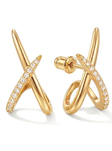 Gold Earrings for Women Trendy,14K Gold Stud Earrings Dainty Earrings Simple Minimalist Cubic Zirconia Diamond Gold Earrings Hypoallergenic Earring for Women Gifts - color: Sloane Pave & Gold