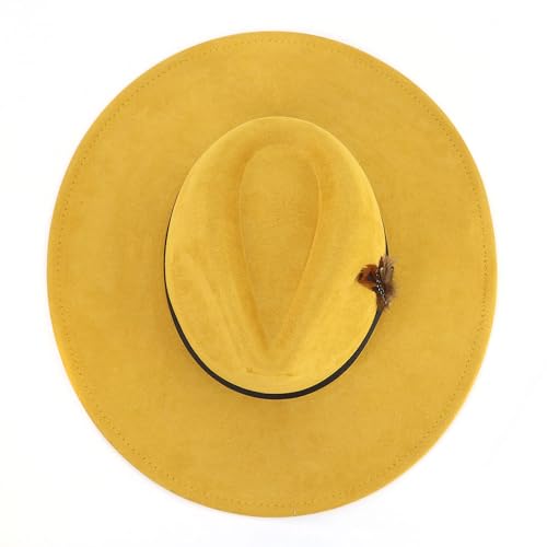 LIDHAY Big Wide Brim Fedora Hats for Women Men Western Suede Hat Panama Hat Outdoor Hats - color: Yellow