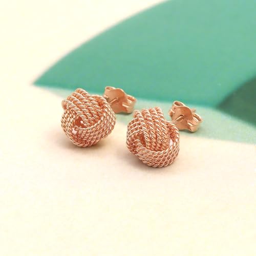 LeCalla Sterling Silver Love Knot Stud Earrings - Lightweight Italian Design Twisted Earrings for Women - color: Rose-Gold Knot