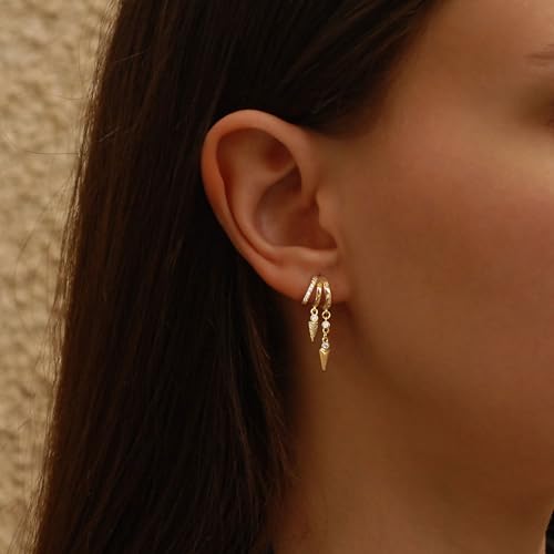 Dangle Earrings For Women, Dainty Gold Drop Statement Earrings 14K Gold Plated Long Huggie Earrings for Women Trendy Hypoallergenic Dangly Earrings Small Triple Hoops Earrings Fashion Jewelry - color: gold-two