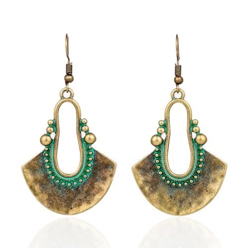 Boho Antique Carved Flower Dangle Drop Earrings for Women Vintage Retro Handmade Hollowed Antiqued Bronze Floral Shaped Geometric Gold Silver Plated Hoop Earrings for Ethnic Style Jewelry Gifts - color: Antique gold