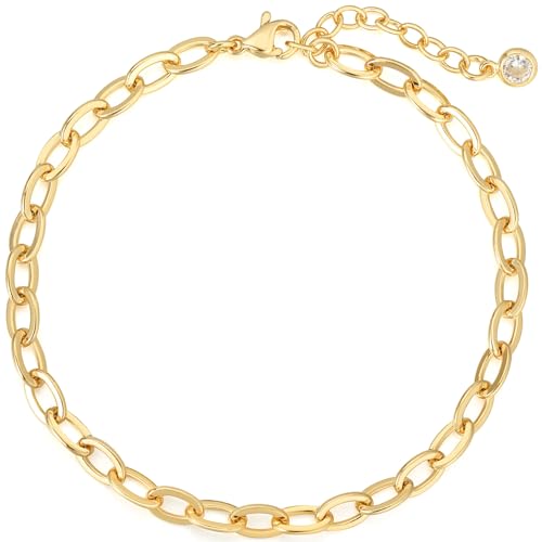 BENEIGE Women Bracelet 14K Gold Plated Paperclip Satellite Bead Ball Oval Cuba Cable Box Chain Daily Charm Layered Link Silver Bracelets Adjustable Jewelry - style: Paperclip Circle
