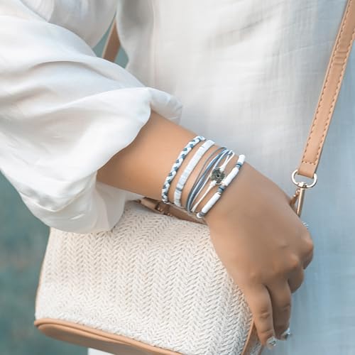 FANCY SHINY Boho Nautical Compass String Bracelets Beaded Clay Beads Bracelet Stackable Friendship Bracelets Summer Beach Outfits for Women Girls - color: Grey