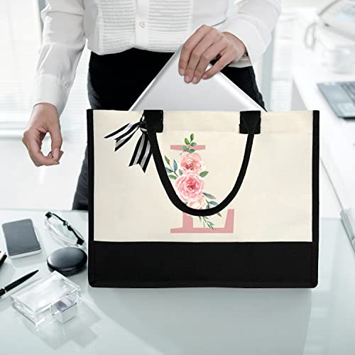 Initial Canvas Tote Bag for Women, Beach Bag with Inner Zipper Pocket Personalized Gifts for Wedding, Birthday | Initial - color: L