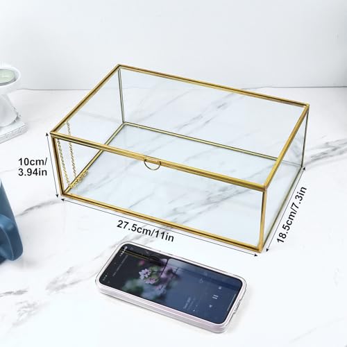 HighFree Vintage Glass Box with Lid - Clear Jewelry Glass Display Box Keepsake Box - Home Decor Decorative Box for Trinket Rings Bracelet (Gold, Large) - color: Gold, size: Large