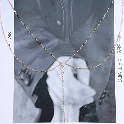 Boho Crystal Back Chain Necklace Gold Cz Backdrop Necklace Rhinestone Bridal Back Drop Chain Body Chain Summer Beach Body Jewelry for Women