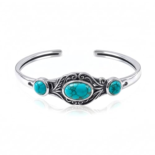 Genuine Turquoise Bracelet Cuff Bracelet for Women Mom 925 Sterling Silver Natural Turquoise Bangles Vintage Bracelet Boho Jewelry for Birthday Christmas Mother's Day Valentine's Day - style: Leaf 2