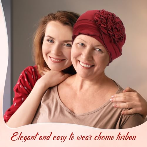 Geyoga Cotton Chemo Headwear Turban for Women Soft Elastic Cancer Hat Cancer Sleep Caps Head Wraps for Women with Hair Loss - color: Wine Red