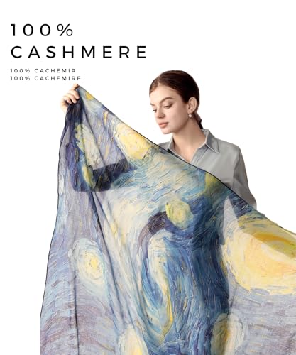 PoeticEHome Cashmere Scarf Wrap 36"x36" - Featherlight & Wrinkle-Free Artistic Square Shawl for Travel & Office, Gift Ready - color: Starry Night - 36"