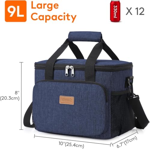 Lifewit Medium Lunch Bag, Insulated Lunch Box, Soft Cooler Cooling Tote for Adult Men Women, Dark Blue 12-Can (9L) - color: Dark Blue, size: Medium(9L)