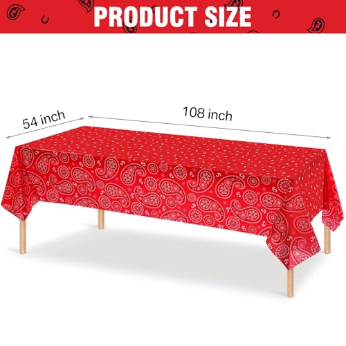 Tatuo Western Party Tablecloth Paisley Table Cover Bandana Plastic Table Cloth Rectangle Floral Tablecloth for Western Cowboy Themed Party 108 X 54 Inch(Red,Black,White,3 Pack) - color: Red,black,white